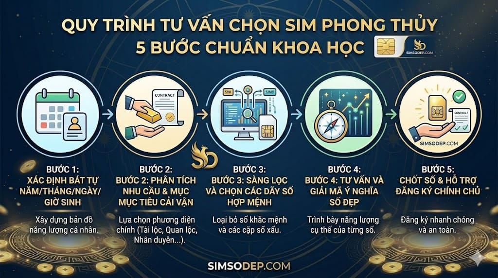 Quy trình tư vấn chọn sim phong thủy 5 bước chuẩn khoa học